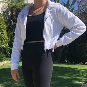 White cropped zip up hoodie